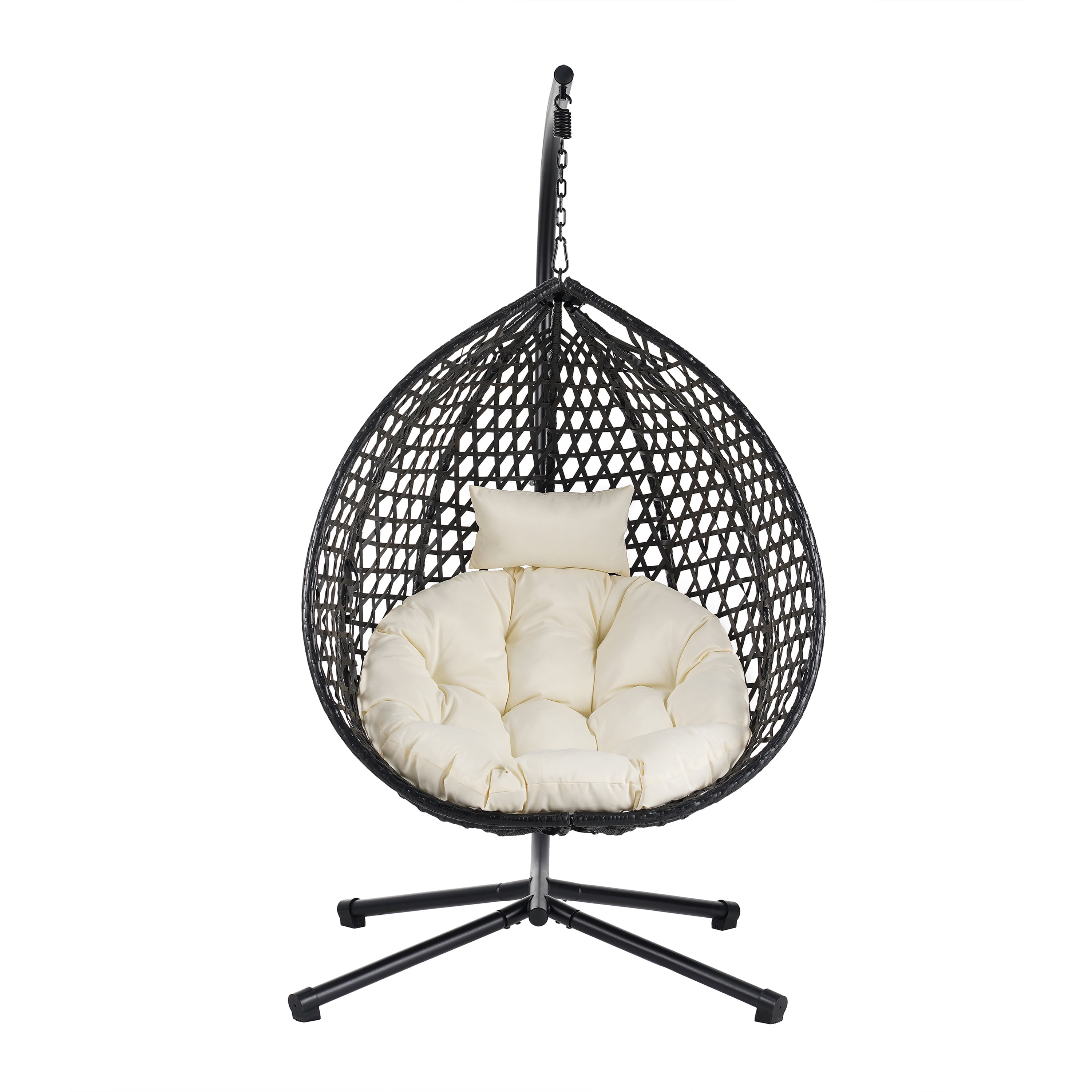 Woven Hanging Egg Chair With Stand, Sturdy Outdoor Swing Chair for Balcony Bedroom, Beige