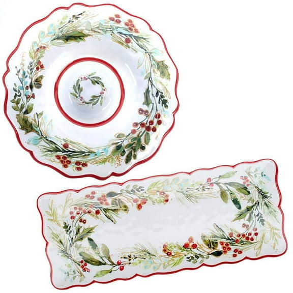 14 in. Multi-Colored Christmas Gatherings Melamine Platter (Set of 2)