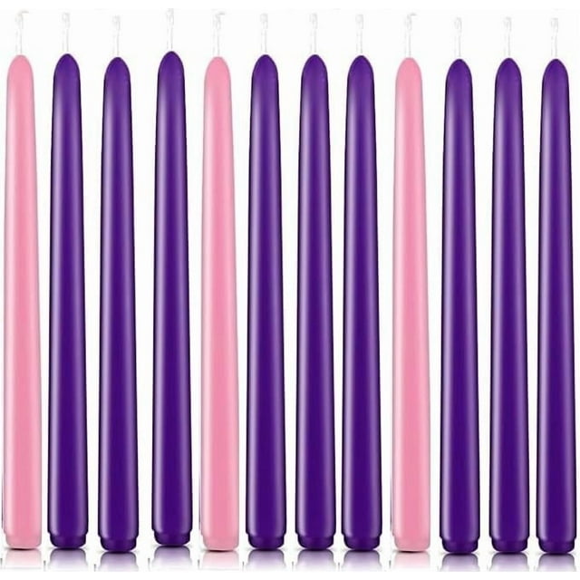 Ensemble de 12 Bougies Coniques de l'Avent (9 Violettes, 3 Roses) - Chandeliers de 10 Pouces Sans Coulure et Sans Fumée, Cire Non Parfumée de 8 Heures pour les Fêtes, Mariage, Souper et Déco Maison