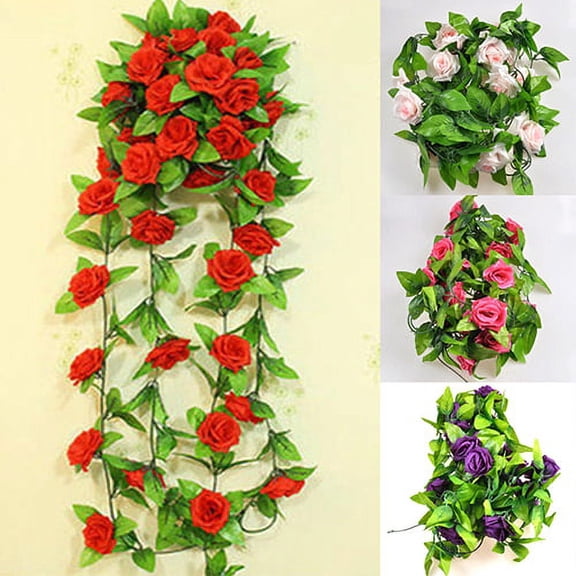 UDIYO 3Pcs Artificial Rose Flower Silk Vine Hanging Wedding Decor Garlands Home Outdoor Indoor Decor Flower (Multiple colors)