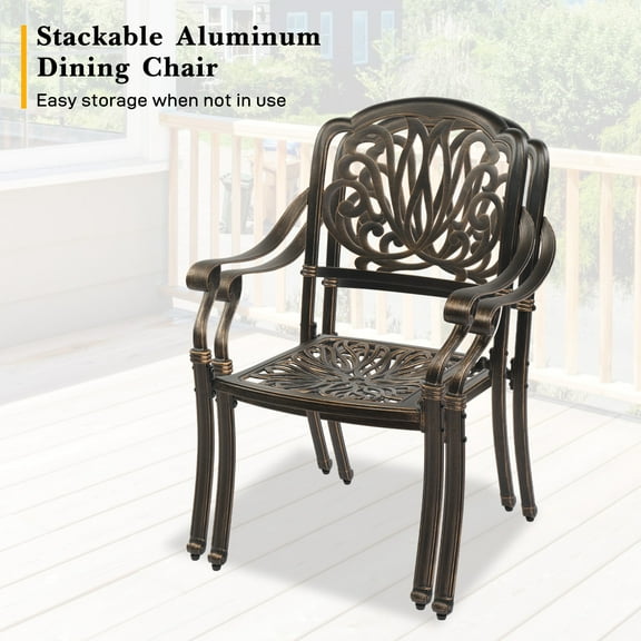 OverPatio 2 PACK Aluminum  Bistro Dining Chairs, Metal Chairs w/ Armrest for Deck, Garden, Bronze