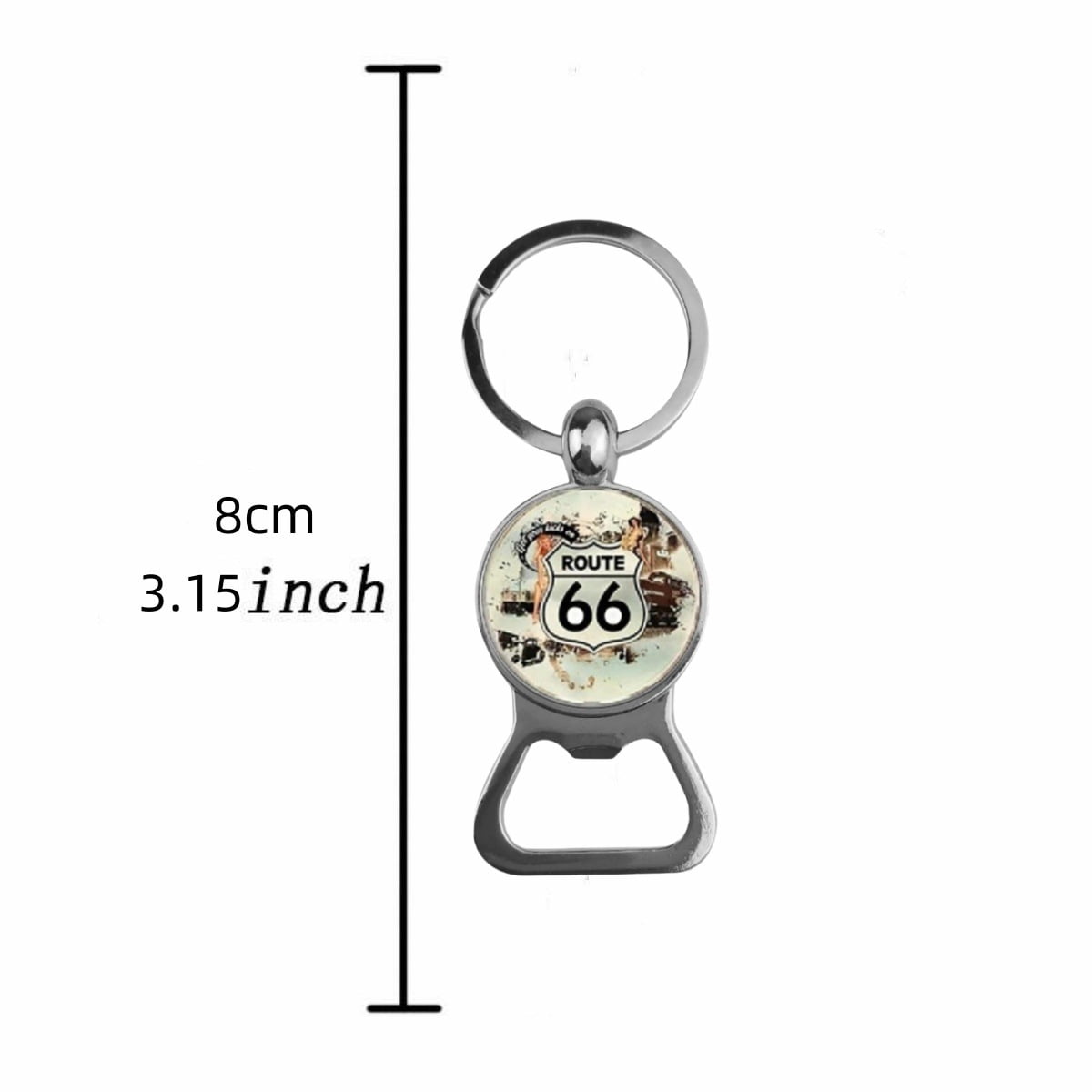 US Route 66 Bottle Opener Keychain fashion Classic Key Ring with Round Glass Style