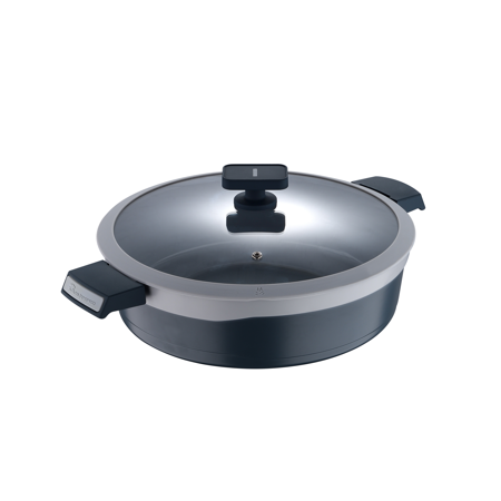 Gastro Ceramic by MasterPRO - 12.5   5 Qt Cast Aluminum Everyday Pan with Ceramic Non Toxic Non Stick Interior and Vented Glass Lid  12.5 Inches  5 Quarts  2-Tone  Grey