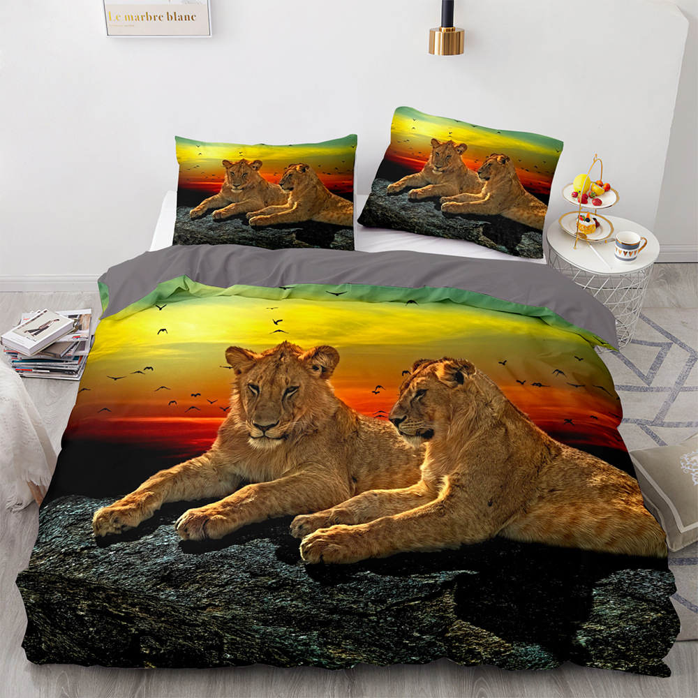 3D Animal Lion Tiger Print Bed Duvet Cover Set Twin Full Queen King
