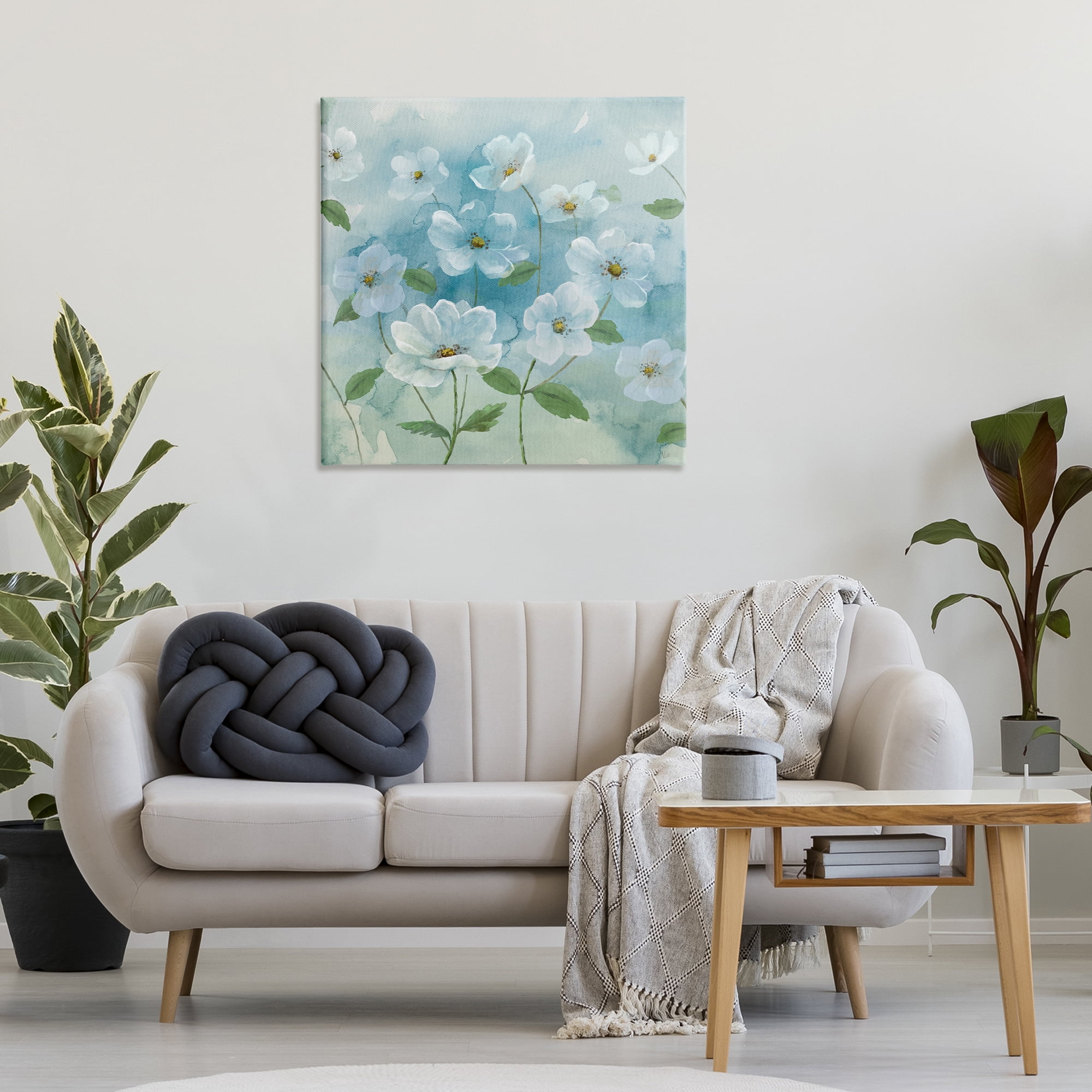 Stupell Industries Lovely Flowers on Blue Plants & Flowers Painting Wrapped Canvas Art Print Wall Art, 30 x 30