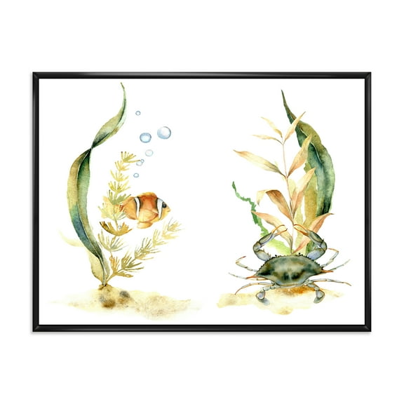 Designart 'Tropical Fish With Air Bubble and Algae' Traditional Framed Canvas Wall Art Print