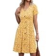 thumbnail image 3 of TARAINYA Women V Neck Short Sleeve Casual Dress with Buttons and Pockets Summer Beach Sundress, 3 of 7