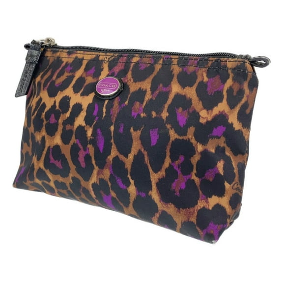 Pre-Owned COACH Brown Black Purple Nylon Leather Pouch for Women (Good)
