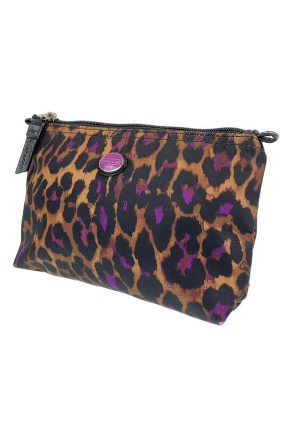 Pre-Owned COACH Brown Black Purple Nylon Leather Pouch for Women (Good)