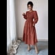 thumbnail image 4 of Vestido de Otoño para Invitada de Boda, con Mangas Largas, Volantes, Cuello Redondo, y Fluido. Marrón L, 4 of 7