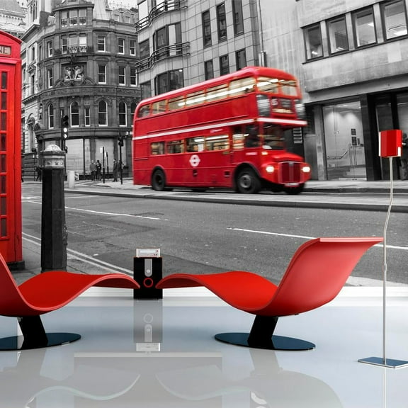 Tiptophomedecor Cityscape Wallpaper Wall Mural - Red Bus And Phone Box In London