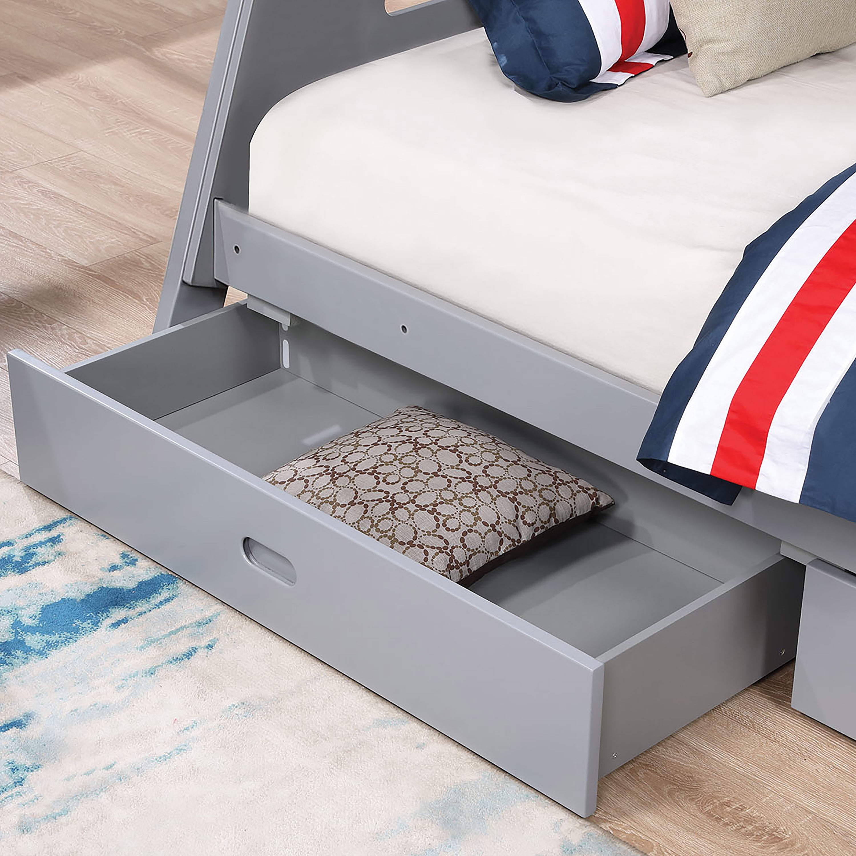 Furniture of America Bria Kids Solid Wood Twin-over-Full Bunk Bed, Gray