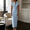 thumbnail image 4 of TEAJOPSUU Women's Dresses Slim Fitted V Neck Cap Sleeve Dresses Formal Business Wedding Guest Party Maxi Dress Blue, 4 of 8