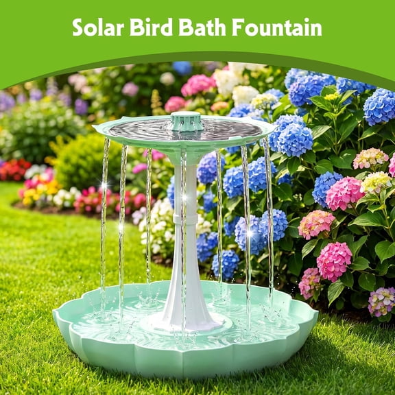 Solar Fountain, 2 Tiered Bird Bath with 2.8W Solar Panel, Battery Backup & Water Shortage Protection, Lotus Style Outdoor Water Fountain for Garden Patio Decor