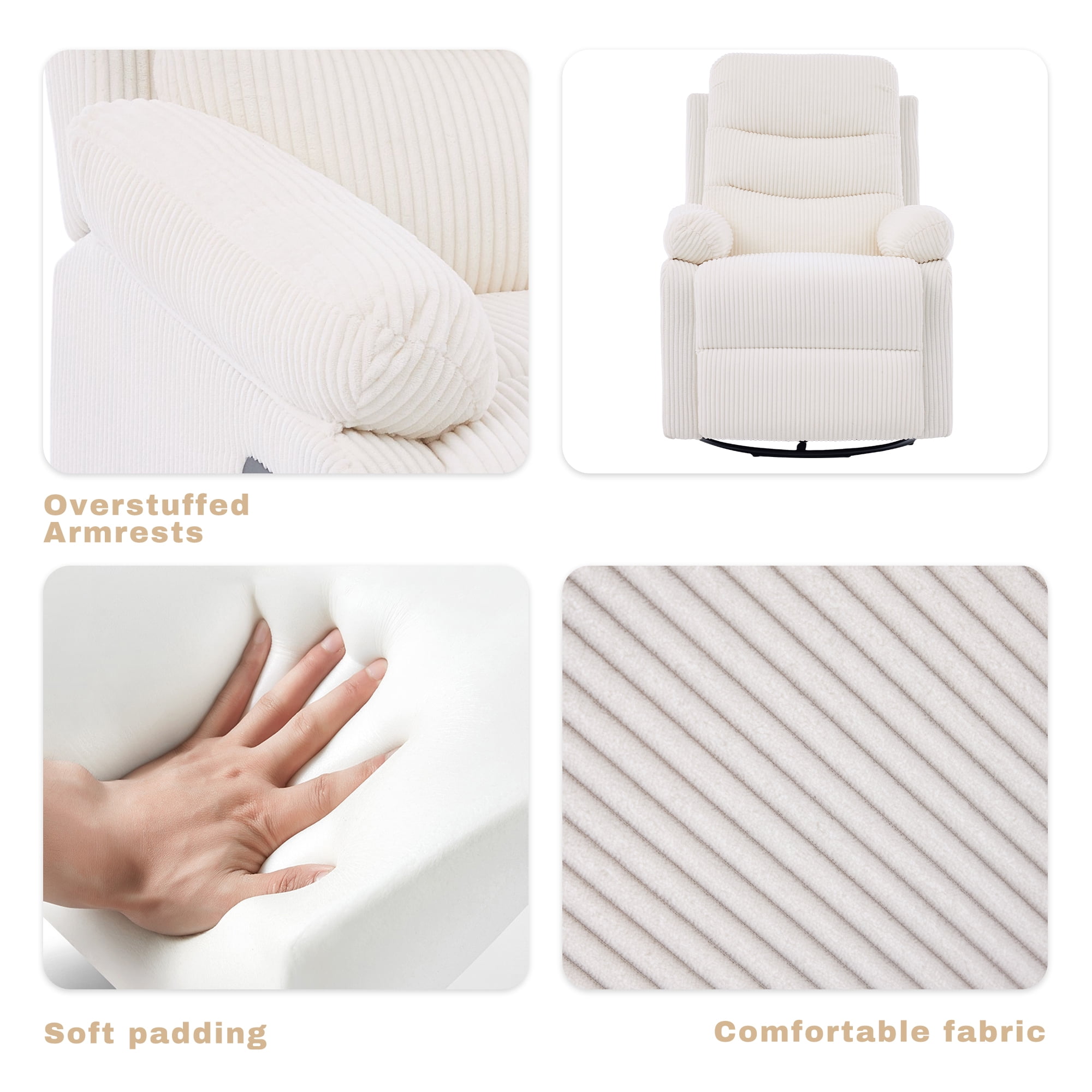 GAOHAPY Rocking Recliner Chair,Modern Swivel Glider Recliner Chair,Corduroy Fabric Upholstery Recliner,Manual Reclining Sofa Chair for Living Room,Office,Apartment,Beige