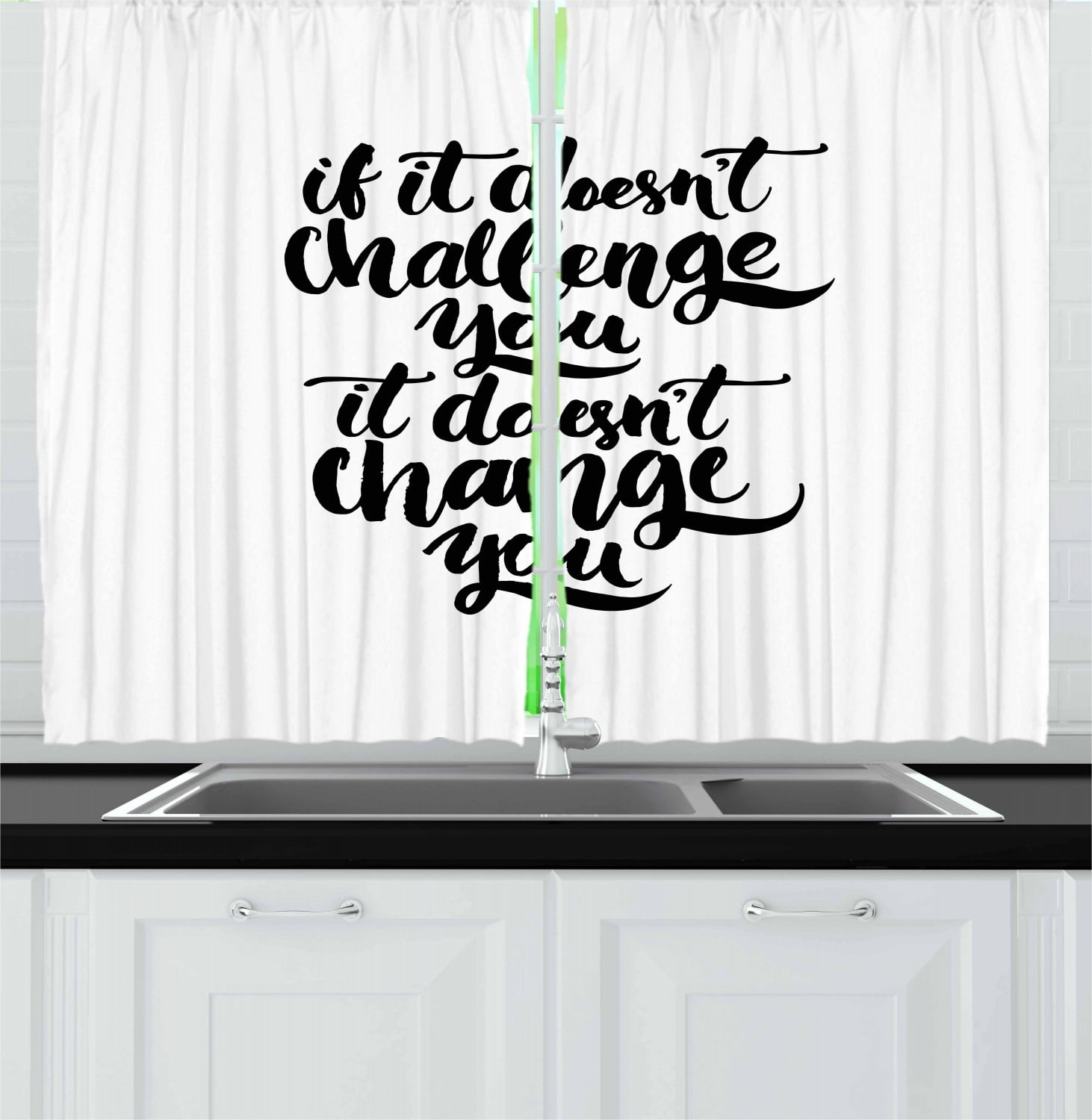 Motivational Curtains 2 Panels Set If It Doesn T Challenge You It Doesn T Change You Encouraging Quote Artwork Window Drapes For Living Room Bedroom 55w X 39l Inches Black White By Ambesonne