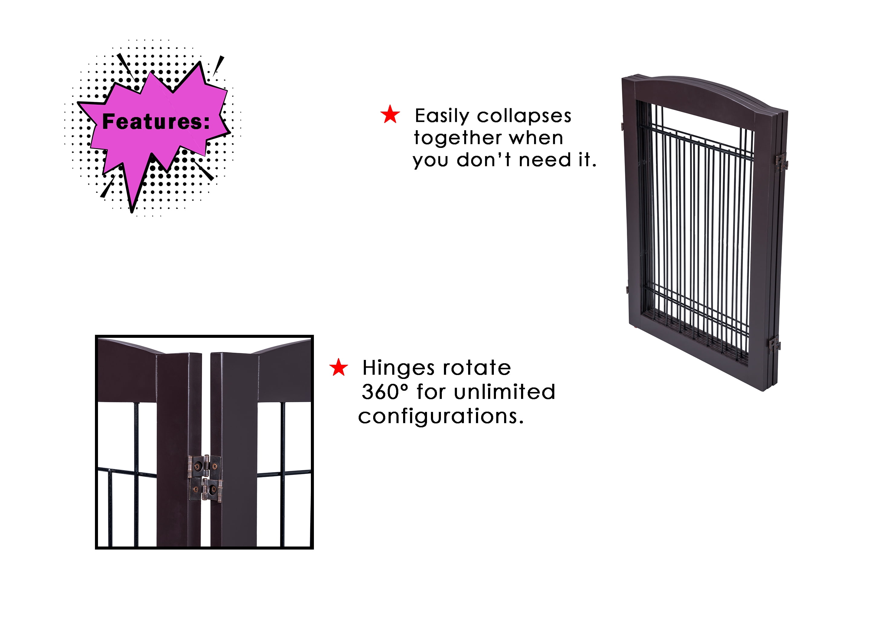 STAROUS Pet Gate for Dogs, 60 inches Extra Wide, 30 inches Tall Dog Gate for The Houes, Doorway, Stairs, Pet Puppy Safety Fence, Espresso- 3 Panels(No Include Support Feet)