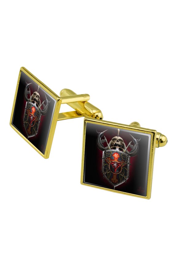 Warrior Knight Tank Dragon Shield Fantasy Gaming Square Cufflink Set - Silver or Gold