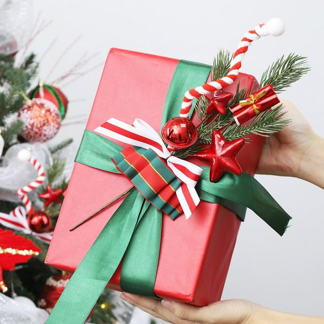 Arbre de Noël Artificiel Branches de Bonbons Fruits Rouges / Découpes en Fil de Fer Plastique Durable / Feuilles Multicolores Résistantes aux Intempéries / Lot de 3 / 12.5 x 5.1 x 1.9 Pouces / Décoration de Vacances Intérieure Extérieure