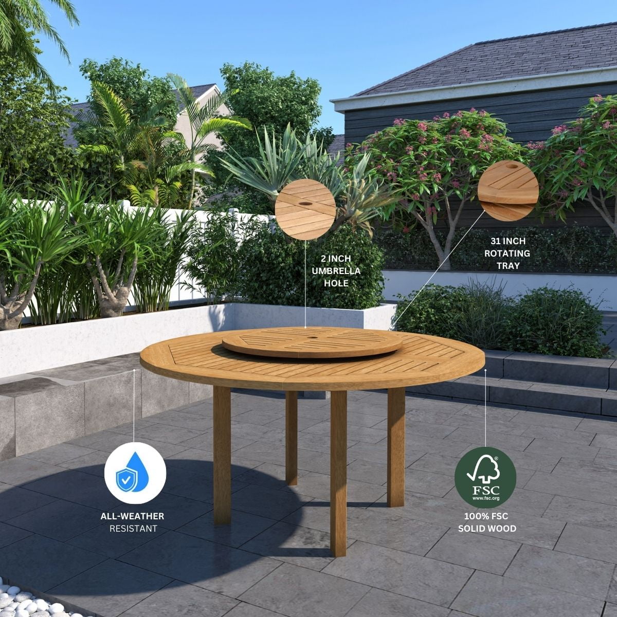 Amazonia Rome 9 Pieces Lazy Susan Teak Finish Round Patio Dining Set, Seating Capacity: 8
