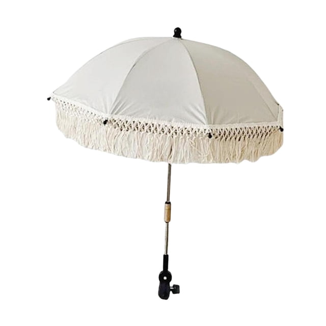 Sombrilla para cochecito, fácil de instalar, elegante, con protección solar y abrazadera para viajes, exteriores, playa, picnic.