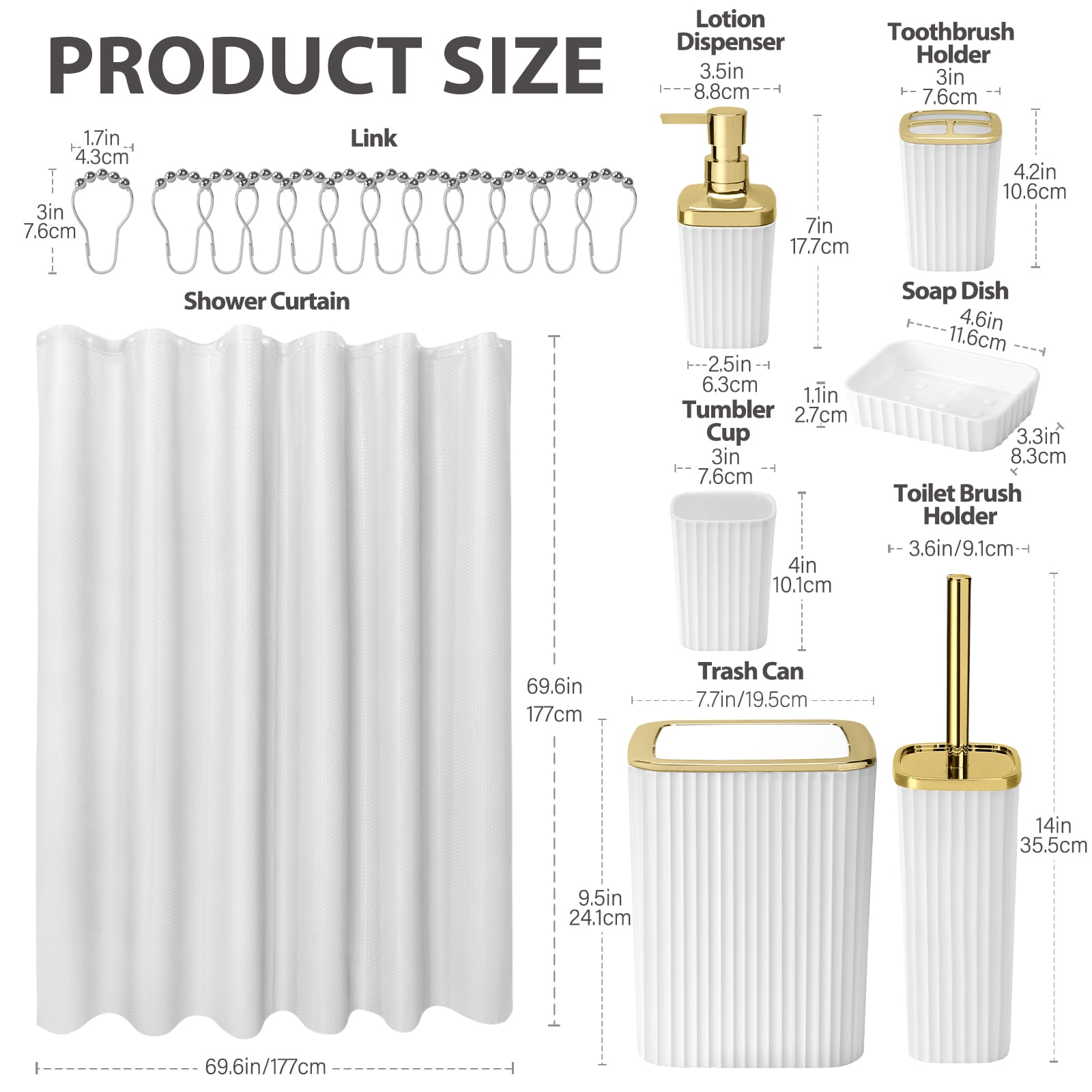 Livhil 19 Pcs White Bathroom Accessories Sets with Shower Curtain,  Specially Designed for Small Spaces