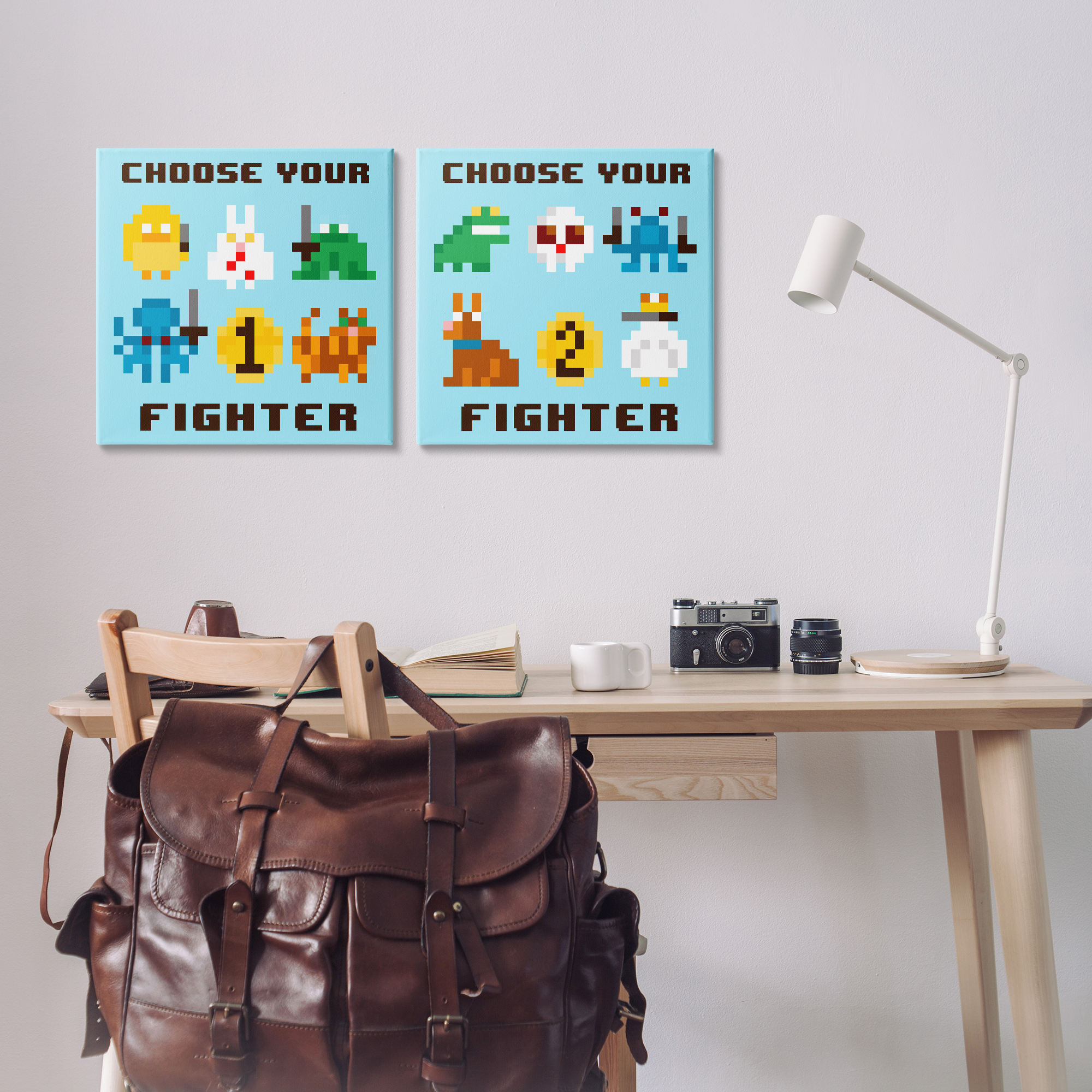 Stupell Industries Choose Your Fighter Game Entertainment Painting Wrapped Canvas Art Print Wall Art, 17 x 17, Set of 2