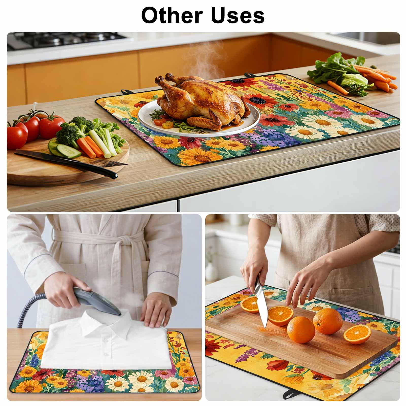 Colorful Sunflower Stove Top Cover for Electric Stove, Heat-proof & Non Slip Glass Top Stove Cover Protector, Farmhouse Botanical Floral Kitchen Flat Cooktop Rubber Mat 24x21 Inches