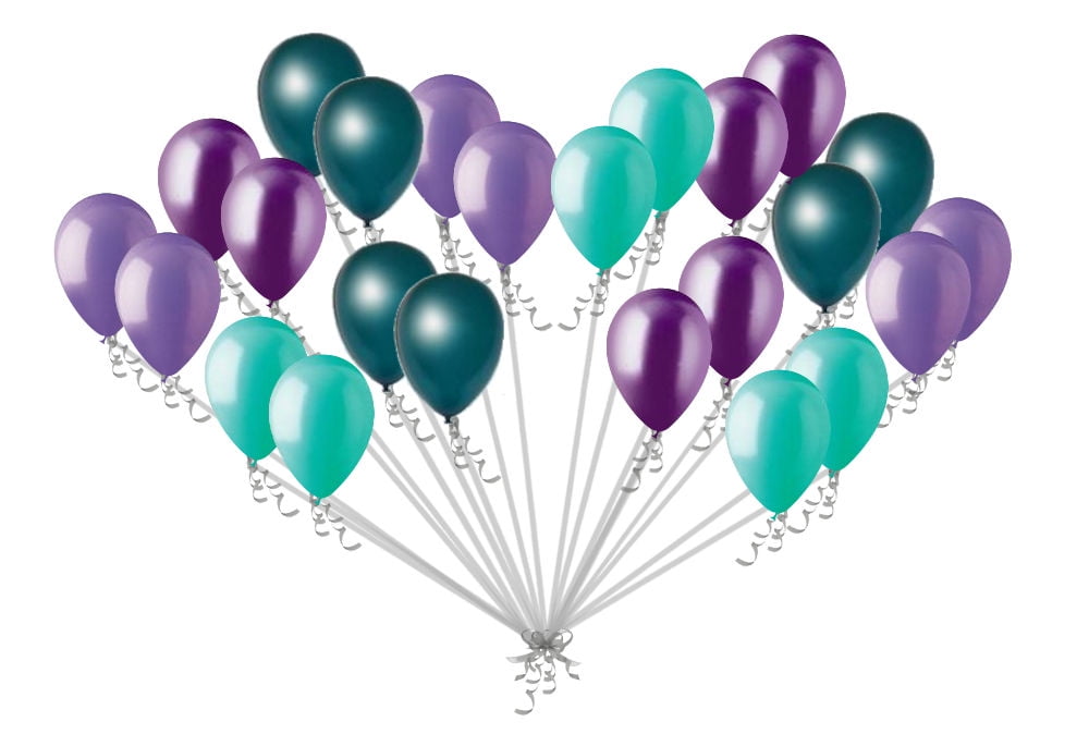 24 pc Aqua Purple Teal Latex Party Balloons Birthday Baby Girl Unicorn Mermaid 11