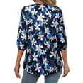 thumbnail image 6 of Nlife Women Floral Blouse for Women Hawaiian 3/4 Sleeve Top Tropical V-Neck Casual Shirt with Button Details, 6 of 7