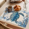 thumbnail image 3 of Coastal Turtle Placemats Set of 4 Blue Starfish Coral Ocean Stripes Retro Place Mats Indoor Wipeable Table Mats Washable Cloth Dining Table Placemats for Kitchen Holiday Party Home Decor 13x19 Inch, 3 of 9