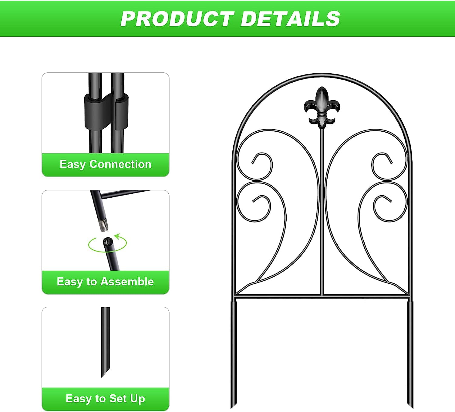 Decorative Garden Fence, 10-Pack Rustproof Metal No-Dig Fence Animal Barrier for Dogs, Arched Flower Bed Edging Ornamental Wire Border Panel Fencing for Yard, Patio, and Outdoor Decor（Butterfly）