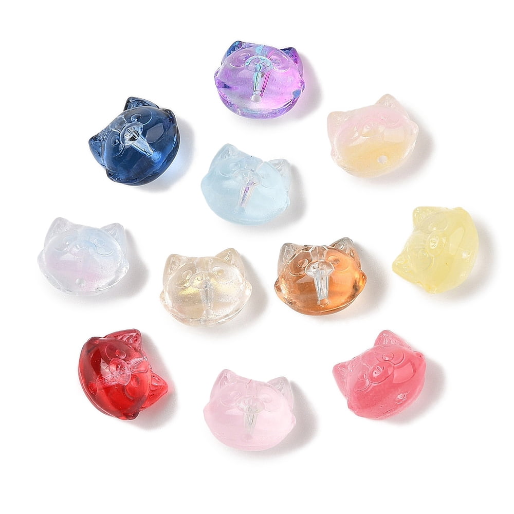 Transparent Spray Paint Glass Beads Cat Mixed color 12.5x14x11mm Hole: 1.4mm