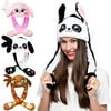 ToyExpress Creations 3PCS LED Bunny Hat with Moving Ears Plush Cute Rabbit Panda Puppy Animal Hat Cap Funny Jumping Rabbit Hat for Women Girls Halloween Christmas Cosplay Party Hat