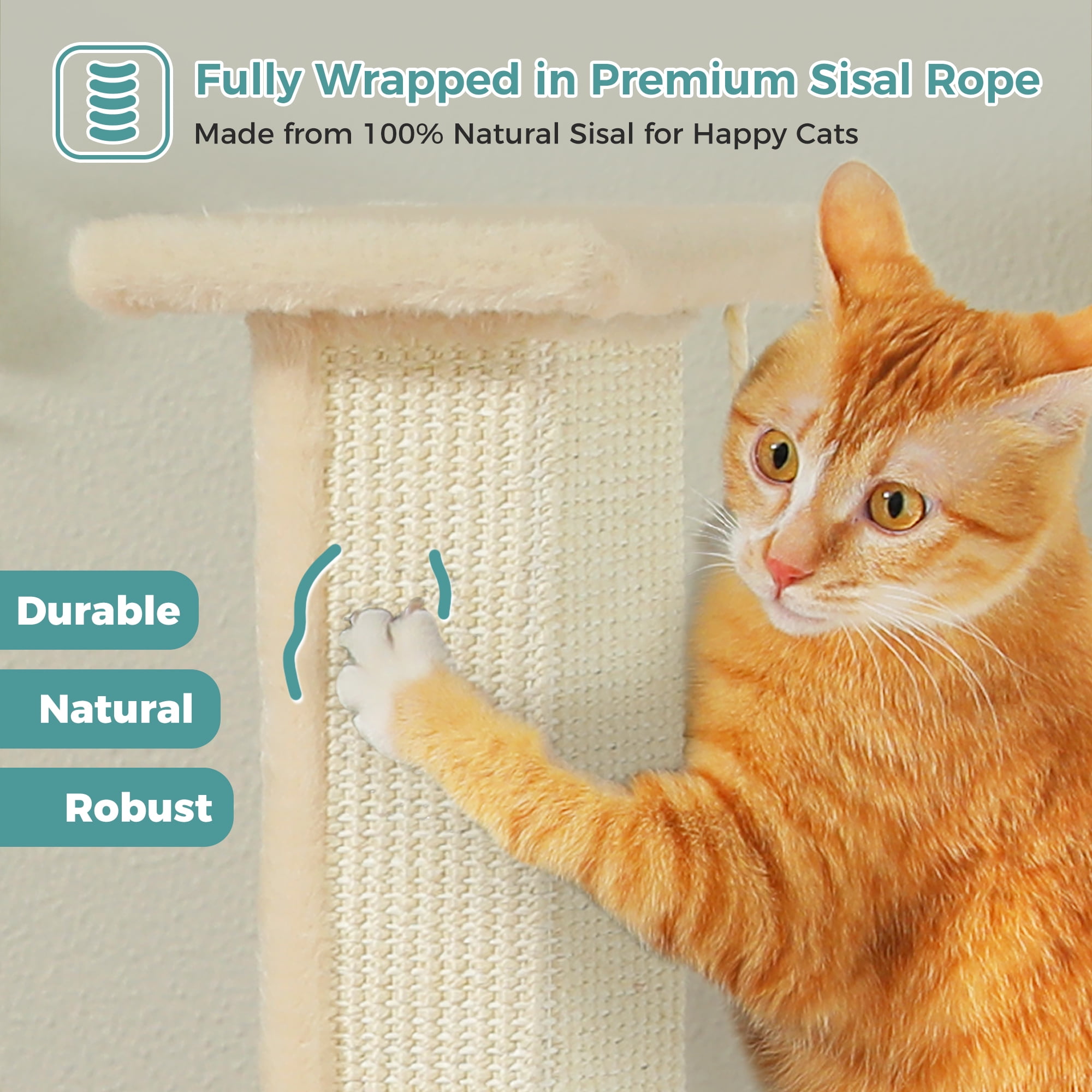 PAWZ Road 31" Natural Sisal Cat Scratching Post Indoor Cat Scratcher with Plush Large Base, Beige