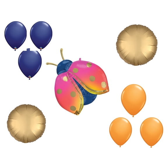LOONBALLOON 33 Inch Colorful Ladybug Balloon Small Shape Deluxe Set (6x latex and 2x shape)