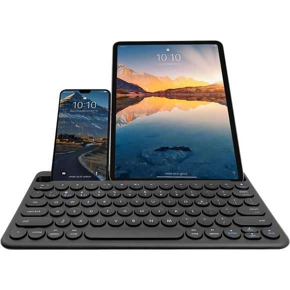 Macally Small Bluetooth Keyboard for iPhone iPad and Tablet - Multi Device Compatibility - Bluetooth Tablet Keyboard (Built-in Stand/Slot) - 78 Key iPad Wi