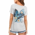 thumbnail image 4 of Blusa de manga corta con estampado digital de mariposa y cuello redondo informal para mujer Pompotops  hkajfhjk461350, 4 of 5