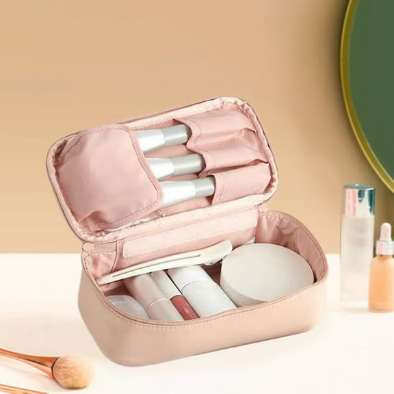 Washranp Women Cosmetic Storage Bag,Portable Solid Color Cloth Travel Toiletry Bag with Double Zipper and Multiple Dividers for Organizer Tool