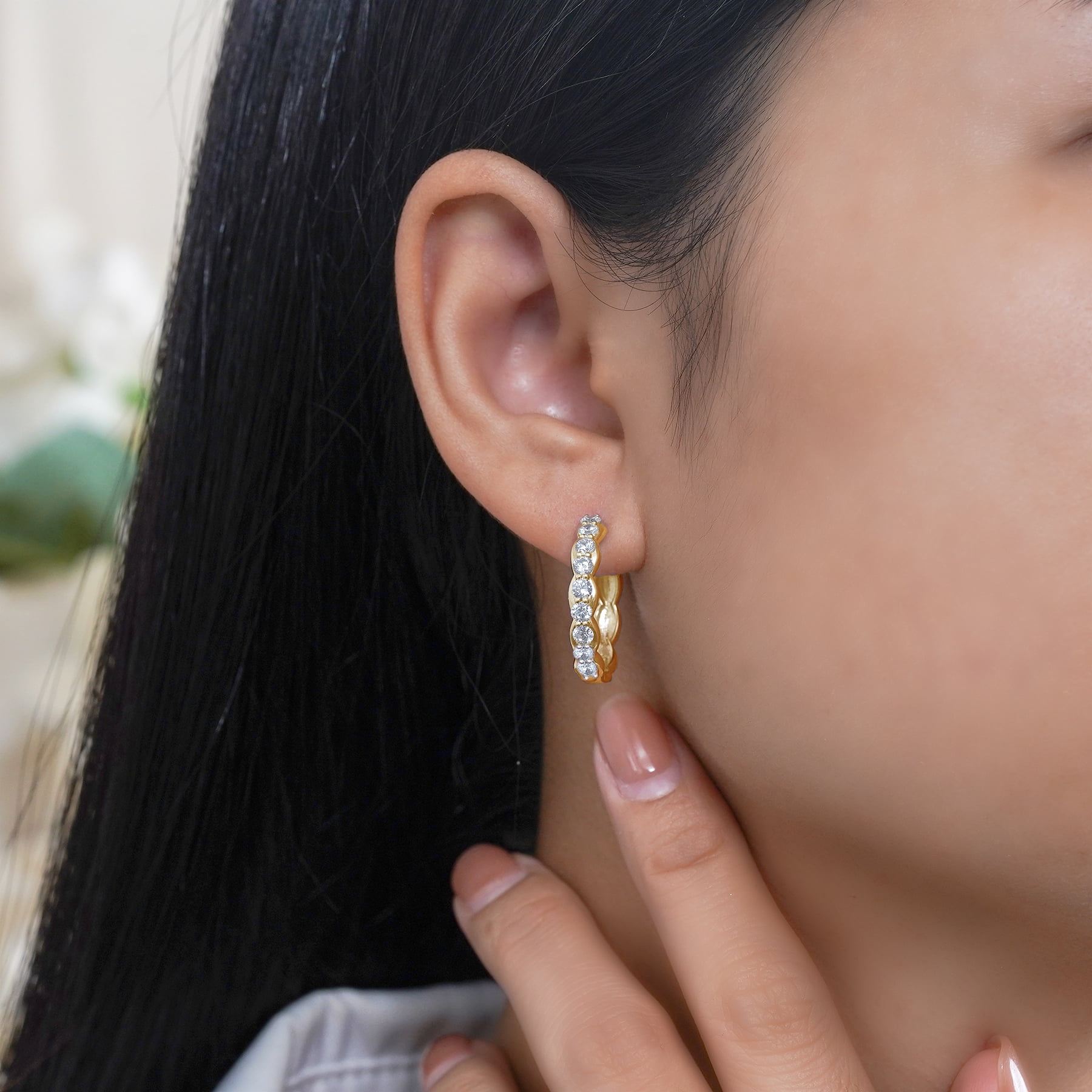 JeenMata Lab Grown Diamond 1.25 Carat Infinity-Inspired Hoop Earrings in 18K Yellow Gold Plating for Women