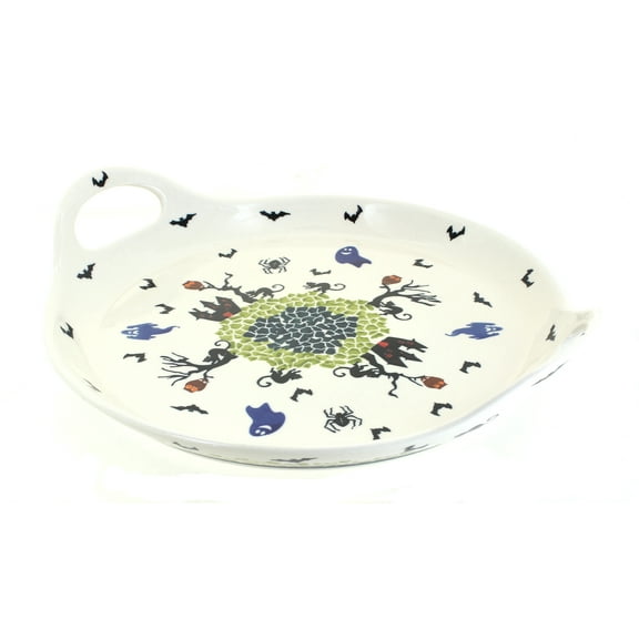 Blue Rose Polish Pottery Monster Mash Round Tray with Handles