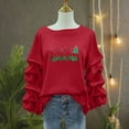 thumbnail image 5 of Yteetum Merry Christmas Sweatshirts for Women Oversized Crewneck Christmas Pleated Ruffle Trim Pullover Hoodless Sweatshirts Tops Womens Casual Xmas Graphic Round Neck Loose Lantern Sleeve Sweatshirt, 5 of 7