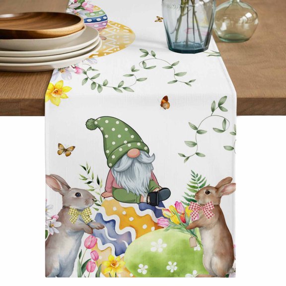 Table Runner 70 Inches Long for Kitchen Dining, Green Easter Dresser Scarf Farmhouse, Dining Table Decorations for Wedding/Parties, Eggs Gnomes Bunny Elegant Farmhouse 13 x 70 In