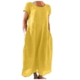 thumbnail image 1 of B91xZ Robe Grande Taille pour Femmes Printemps Été Col en V Profond Élégante Robe Mini Nœud Papillon, Jaune TTTG, 1 of 5