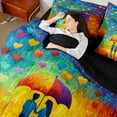 thumbnail image 4 of Feelyou Couple Anniversary Bedding Comforter Set 7pcs, Romantic Love Heart King Bedding Sets, Oil Printing Watercolor Reversible Bed Sheets, Luxury Bedroom Decor, 4 of 7