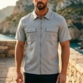 thumbnail image 2 of Mens Full Zipp Short Sleeve Shirt Summer Stretch Business Shirts Light Gray S, 2 of 6