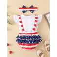thumbnail image 3 of Gureui Kids Baby Girls Bodysuit with Headband, Stripe Star Printed Flying Sleeve Round Neck Patchwork Ruffles Snap Crotch Romper, 3 of 9