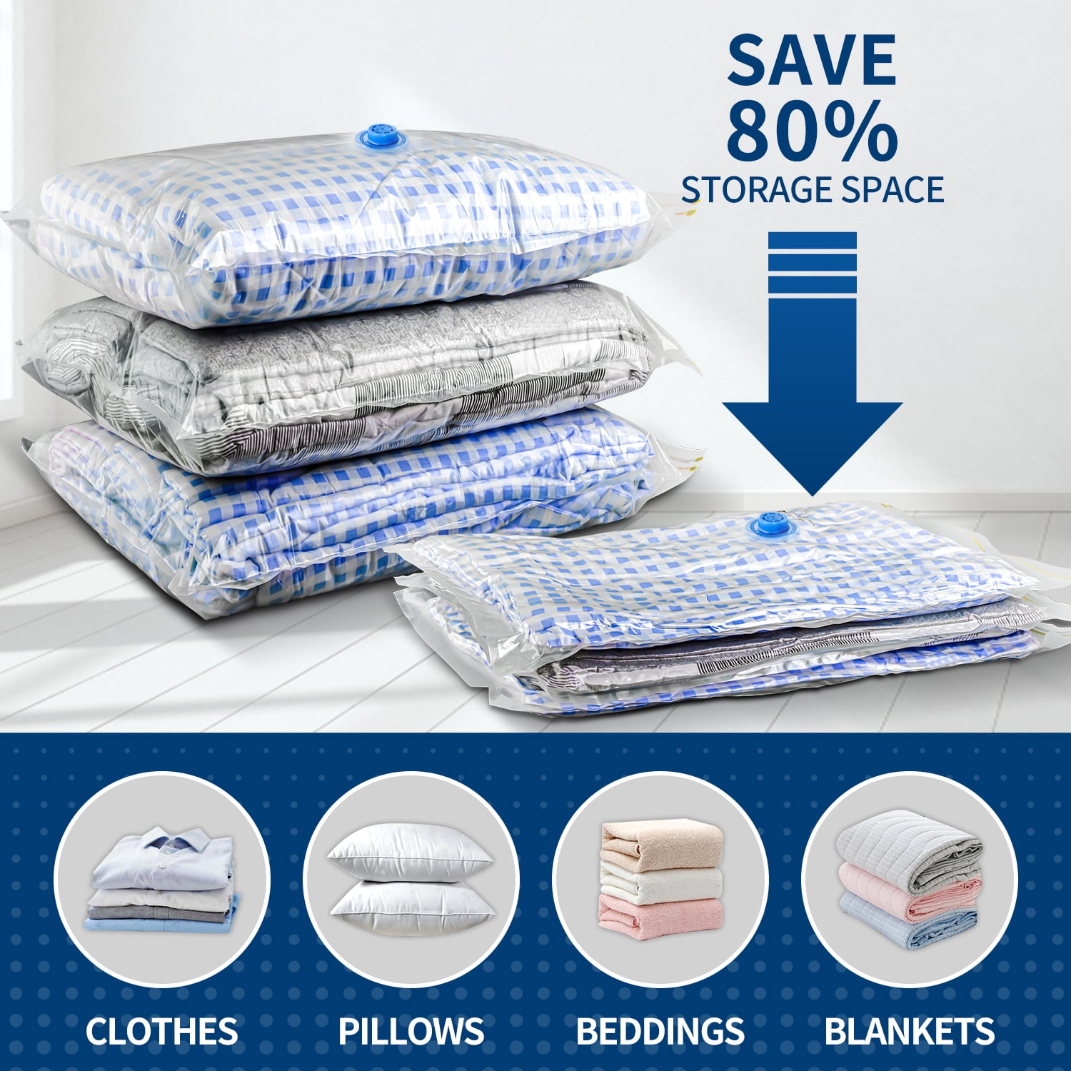 25 Pack Vacuum storage Bag for Comforters and Blankets with Manual Pump (5 Jumbo/5 Large/5 Medium/5 Small/5 Roll)