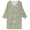 thumbnail image 6 of BSDJILFG Crochet Tops for Women 3/4 Batwing Sleeves Knit Cover Ups Sun Protection V-Neck Pullover Beach Cover Ups, 6 of 8
