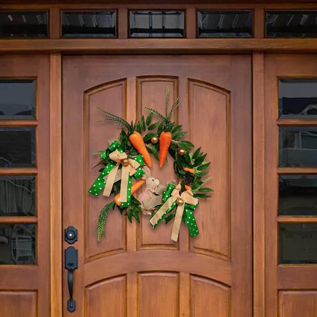 18inch Easter Rabbit Wreath with Eggs bunny spring Carrot Window for Front Door Ornament